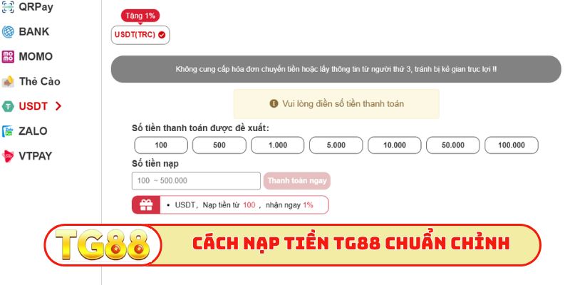 Cách nạp tiền TG88 chuẩn không cần chỉnh